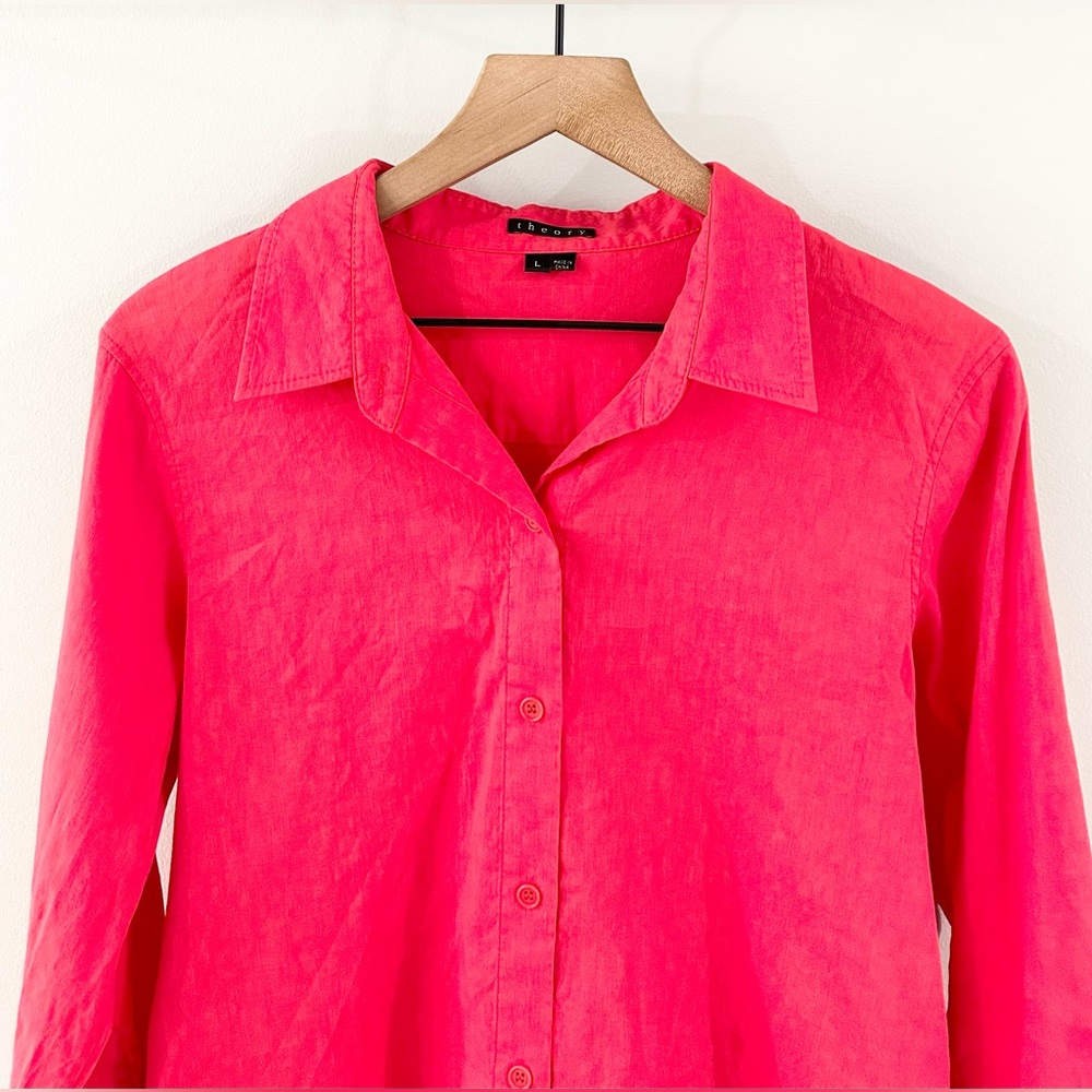 Theory Button Front Blouse Red Size Large - image 3